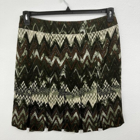 Carlisle Green Pleated Skirt Chevron Silk Wool 10 Forest Festival Boho Colorful - Picture 5 of 10